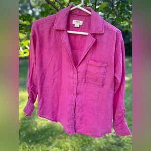 Maeve for Anthropologie Fushia 100% Linen Button Down Top Pink Size XS